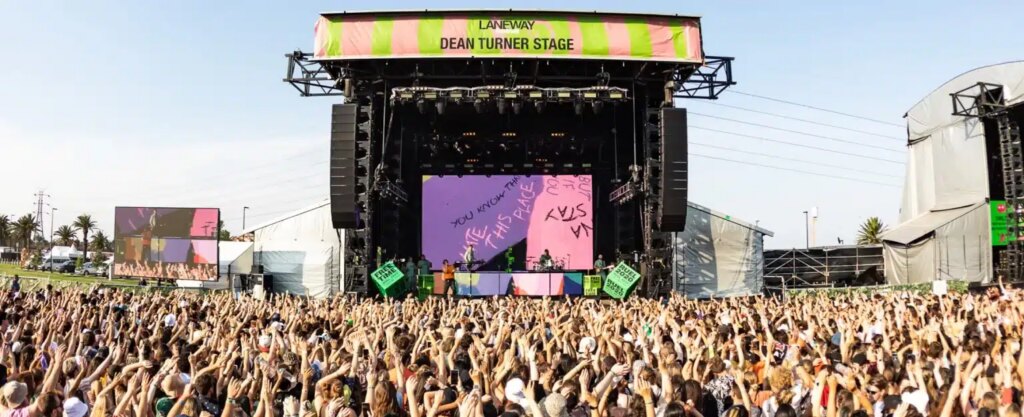 Laneway festival stage with a huge crowd