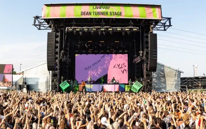 Laneway festival stage with a huge crowd
