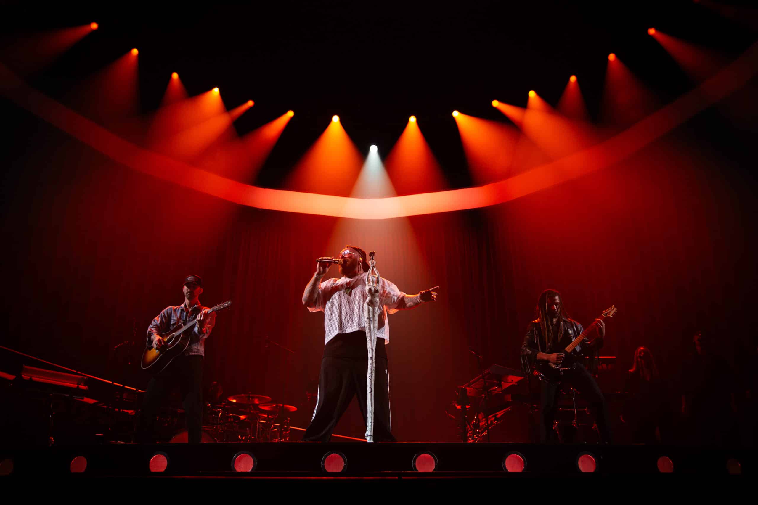 Teddy Swims and his band on stage at Auckland Spark arena for his 'I've tried everything but therapy' tour