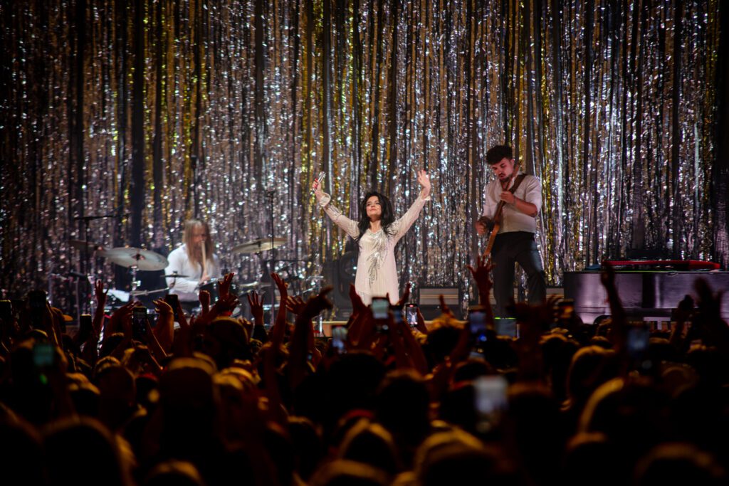 Jessie Murph on stage in a glittery mini dress at the Auckland Town Hall on the last night of her Sex Hysteria tour