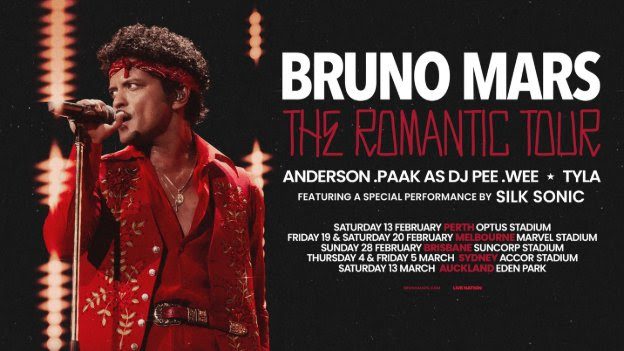 Tour poster for Bruno Mars